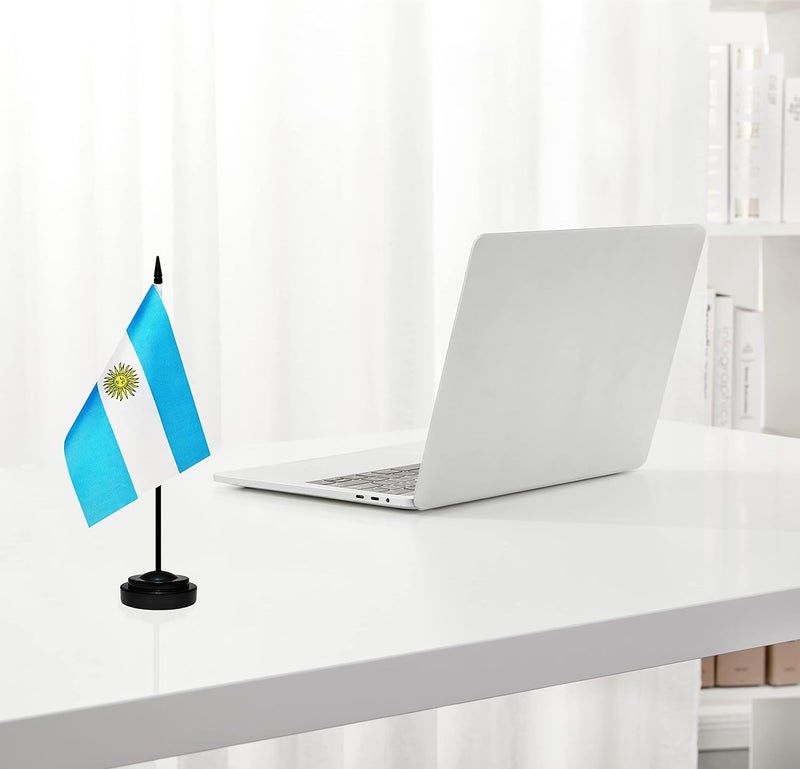 BCLin Argentina Desk Flag Set, 2 Pack Argentine Table Office Flags, Small Mini Desktop Flag With 12" Solid Black Pole, Black Base, Miniature Desktop Flag - Image 5